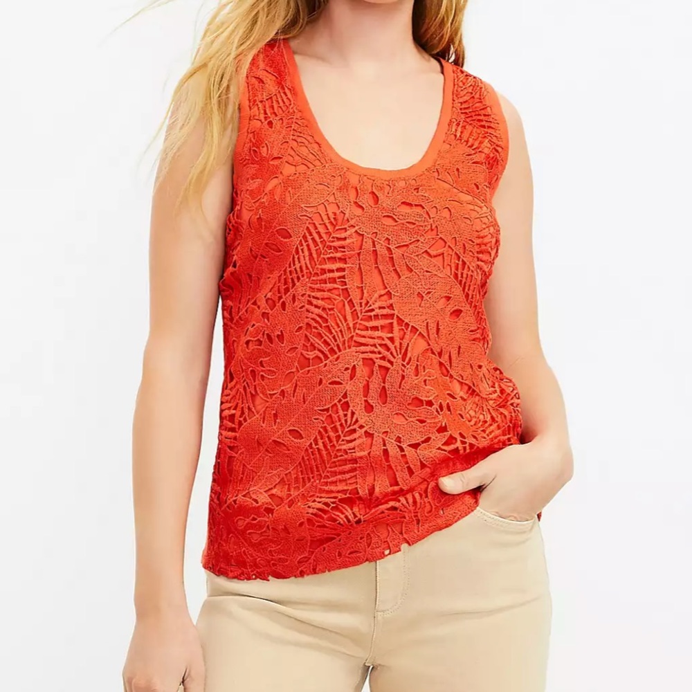 LOFT Palm Lace Relaxed Scoop Neck Tank Size M